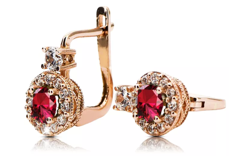 14K Rose gold Ruby Earrings Vintage craft cec003r